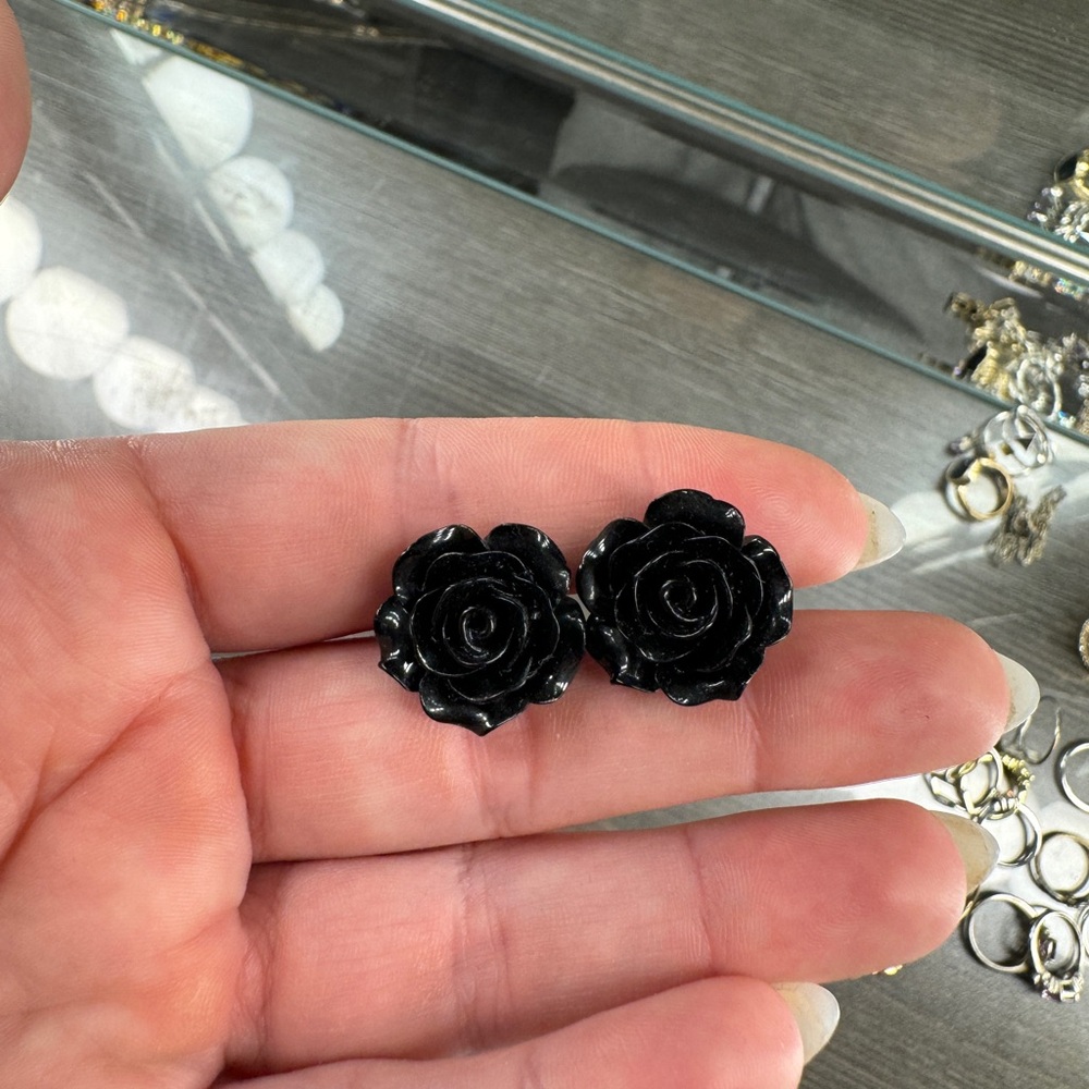 Black Rose Stud Earrings